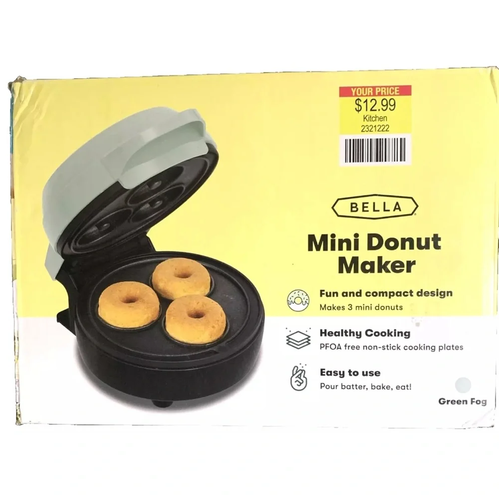 Bella Mini 3 Donut Maker Nonstick Coated 350 W, Blue/Gray With Recipes NIB